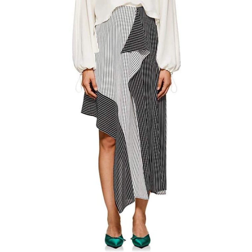 New Robert Rodriguez asymmetric stripe crepe contrast panel high rise midi skirt - Picture 1 of 14